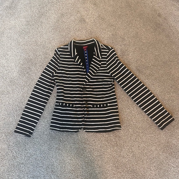 Women’s Merona work blazer jacket. Size Small S. Black white stripe - Picture 1 of 2